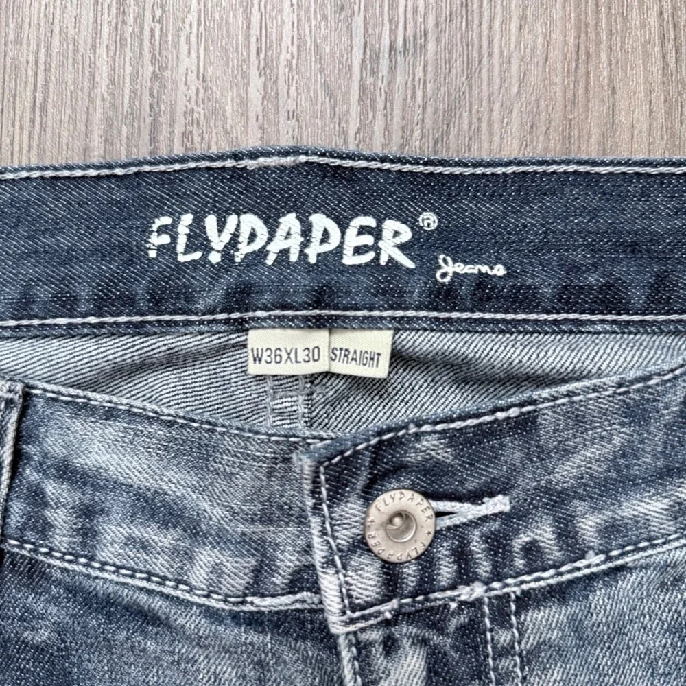 FLYPAPER Jeans Mens W36 L30 Straight Leg Distressed Denim Ripped Patched